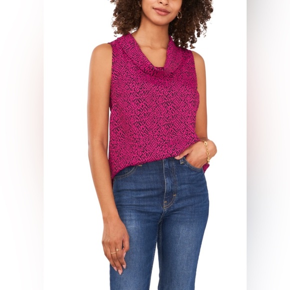 VINCE CAMUTO Ikat Print Cowl Neck Sleeveless Top - XL Wild Petunia - Picture 1 of 12